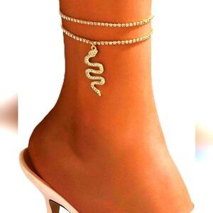 Anklet Gold Plated Simulated Diamond Snake Ankle Bracelet
